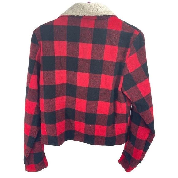 Dee Elle Vintage Red Buffalo Plaid Sherpa moto Jacket angle zip Medium - Picture 3 of 9
